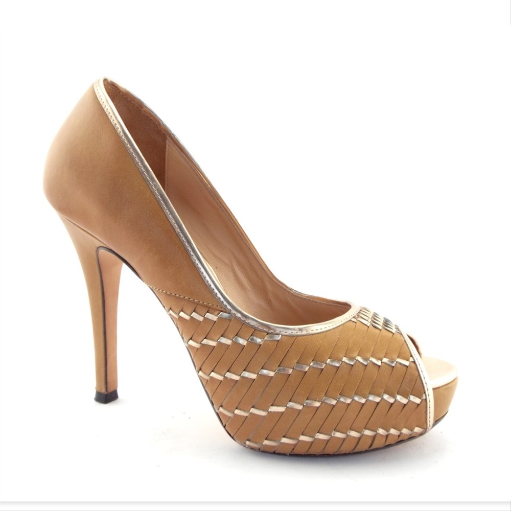 Cole Haan Nike Air Natural Beige Nude Leather Peep Toe Heels Pumps 5.5